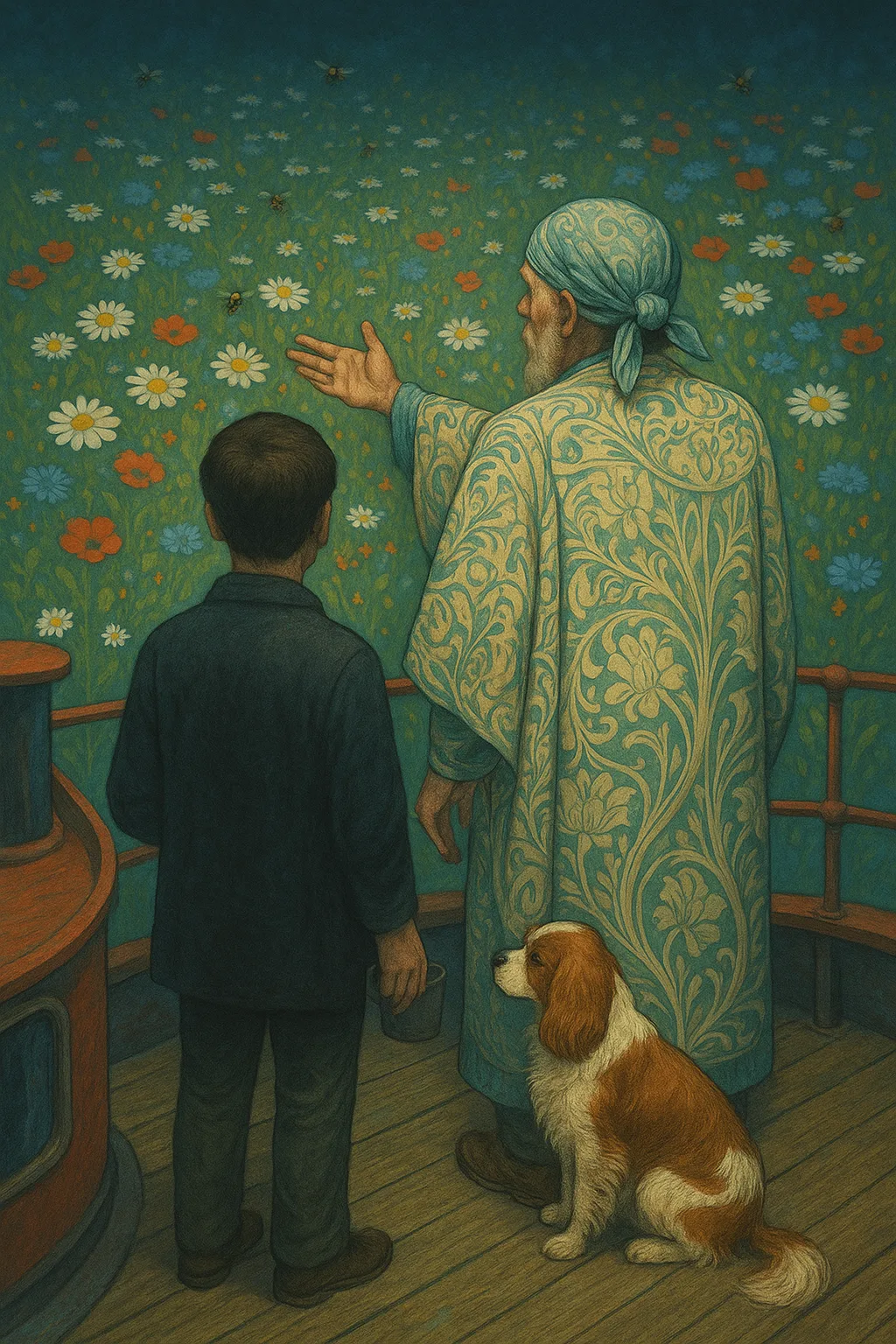 Figure with a Cup Stands by a Mentor in Art