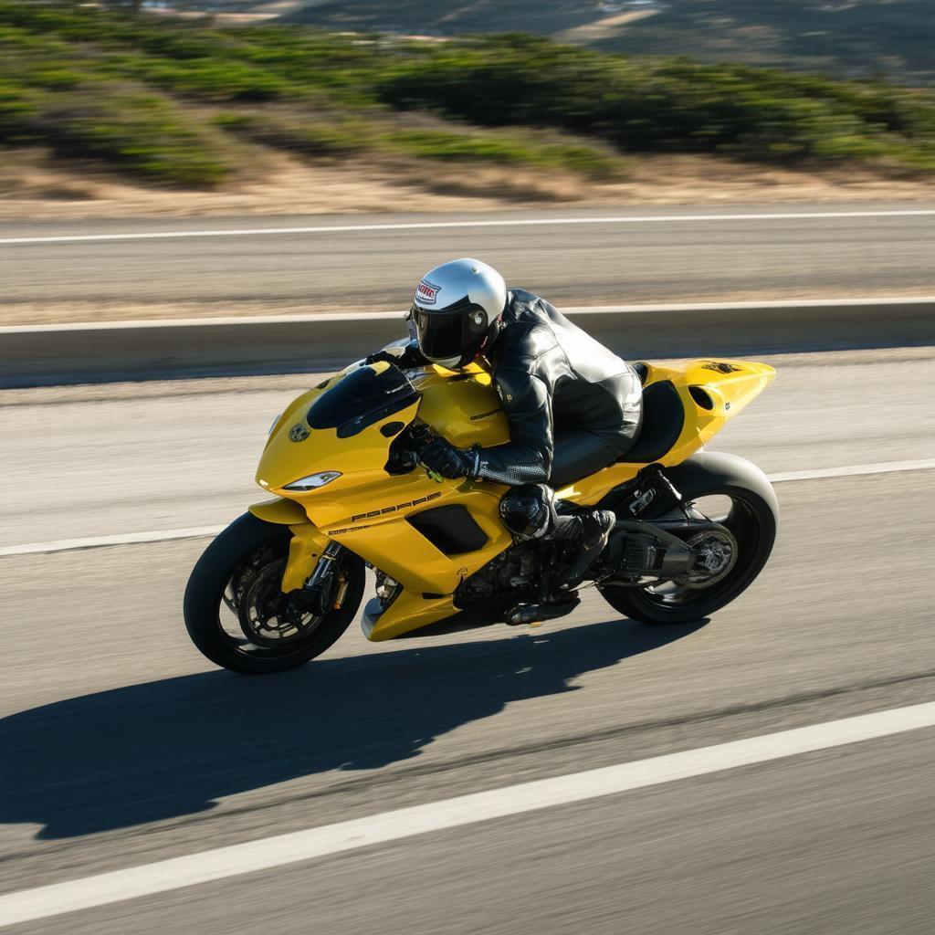 Yellow Porsche Motorcycle Racing Highway One