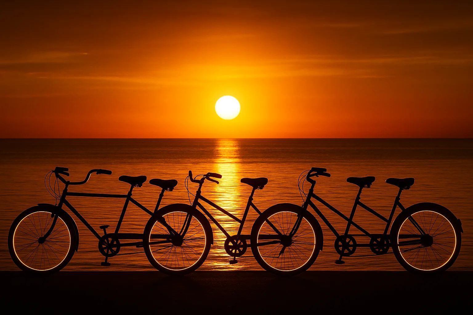 Several Bicycles Built for Two from Behind Create Geometric Shapes