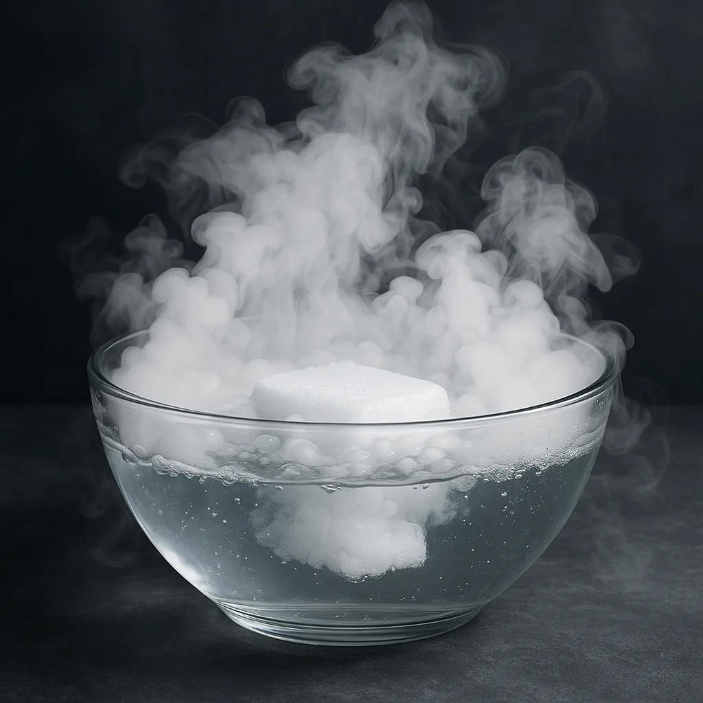 Transparent Bowl Filled with Water Containing Dry Ice