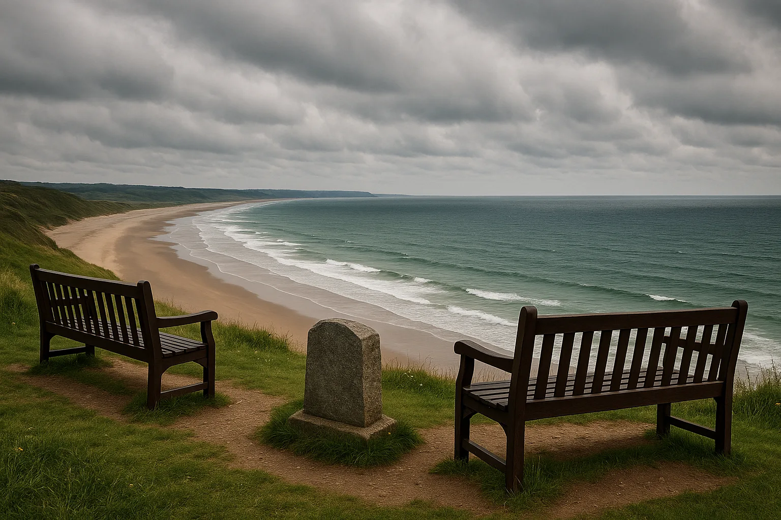 Scenic Coastal View with Two Benches