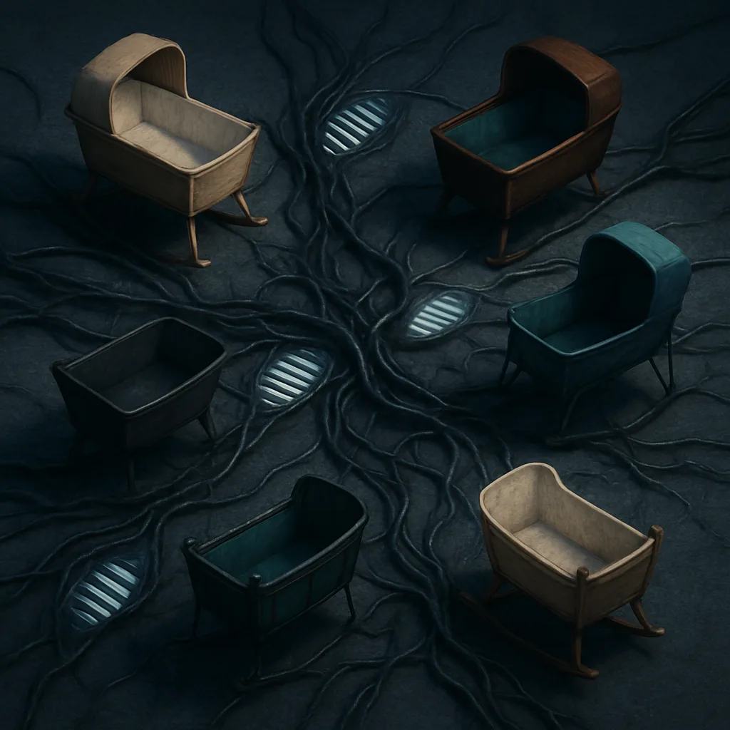 Six Diverse Cradles on Textured Paper Emerge Asymmetrically