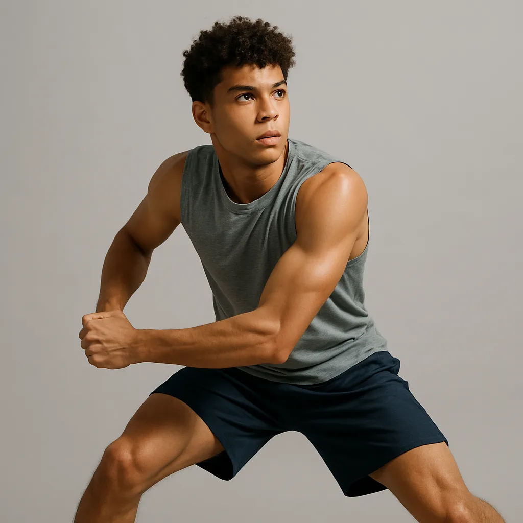 Young Athlete Dressed in a Gray Sleeveless Shirt