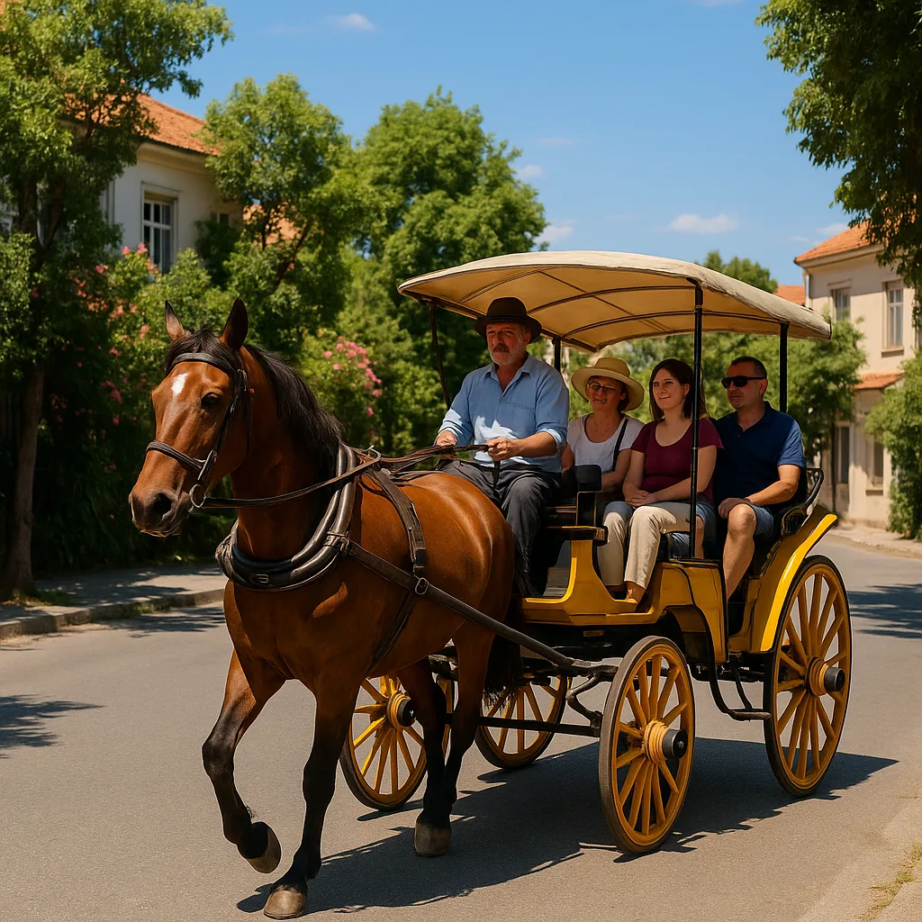 Horse Pulling a Traditional Yellow Carriage