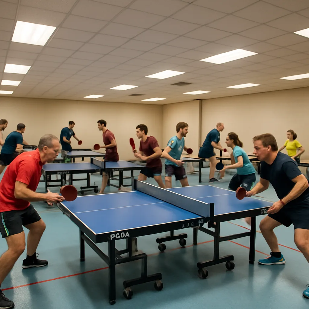 Lively Indoor Recreation Hall Houses Several Table Tennis Tables