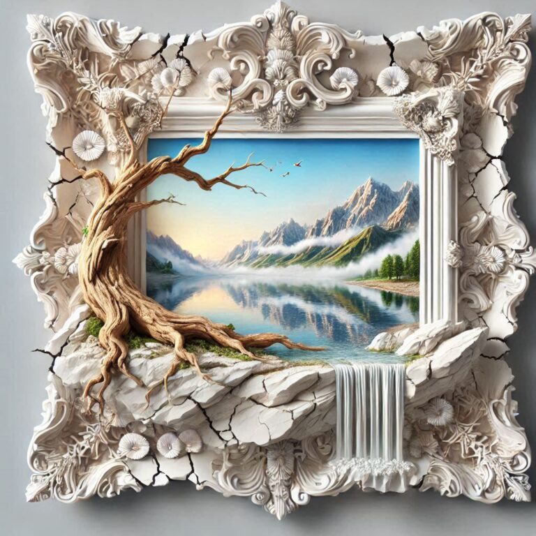 Ornate 3D Frame with Serene Landscape