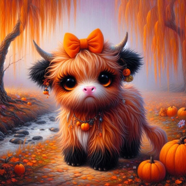 Whimsical Highland Cow in Halloween Costume