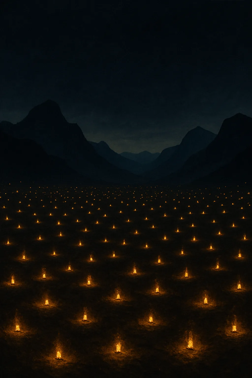 Innumerable Distant Campfires Flicker Like Scattered Embers Across a Vast