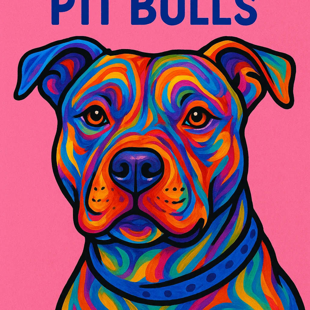 Vibrantly Colored and Stylized Portrait of a Pit Bull