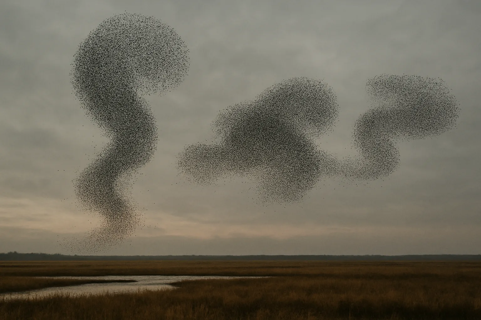 Vast Flock of Thousands of Starlings Forms Dynamic