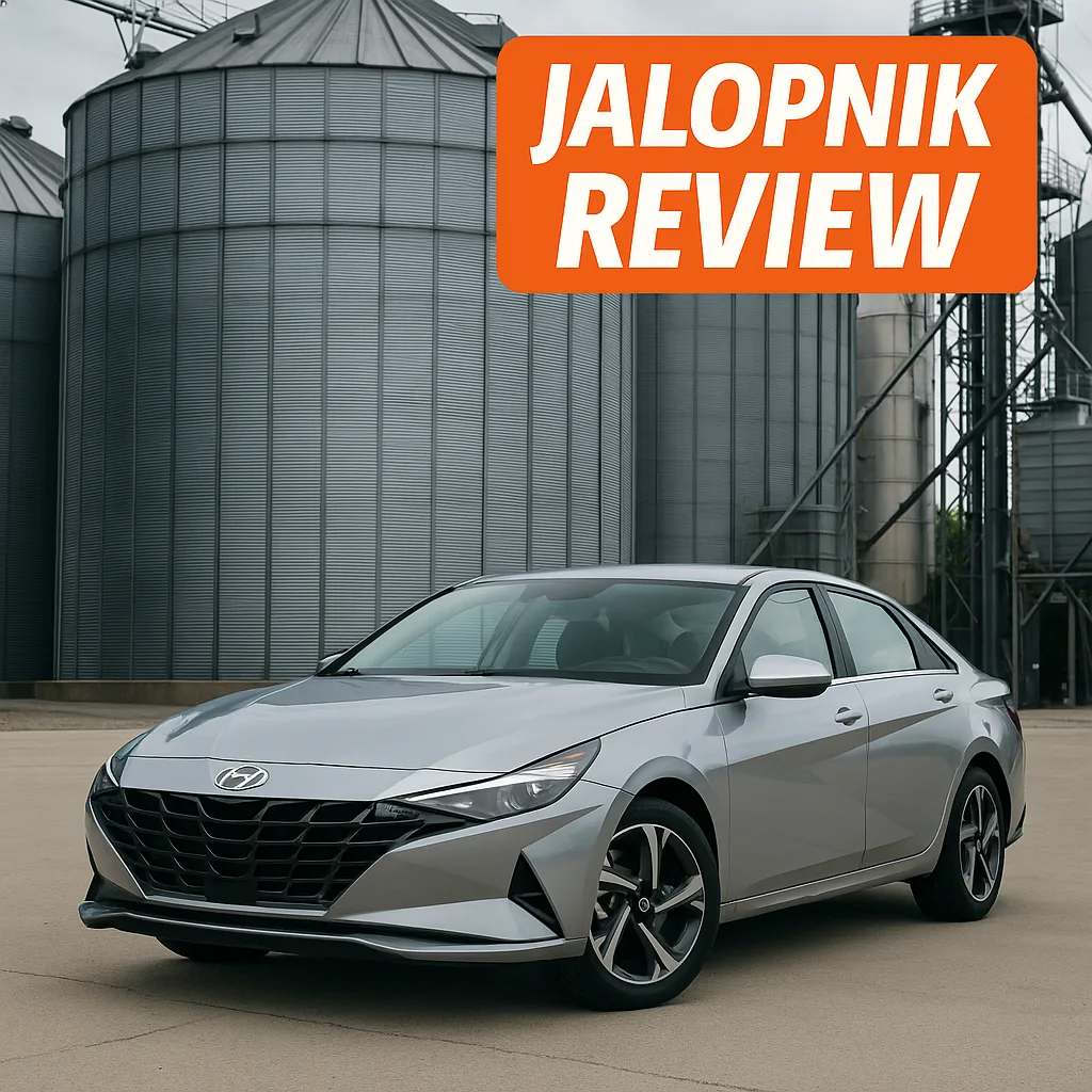 Silver Hyundai Sedan Parked in Front of Industrial Grain Silos