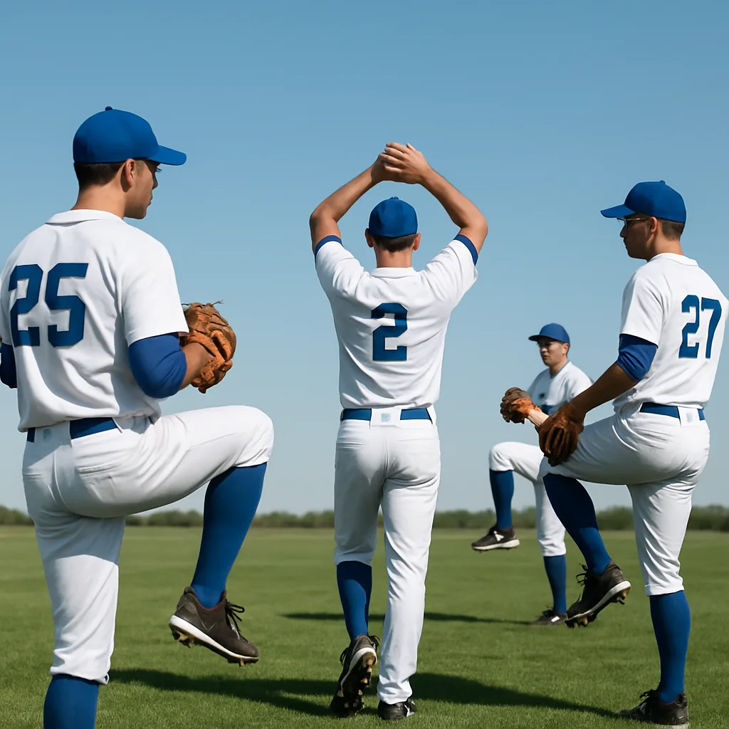 Players in Baseball Uniforms Prepare for the Game