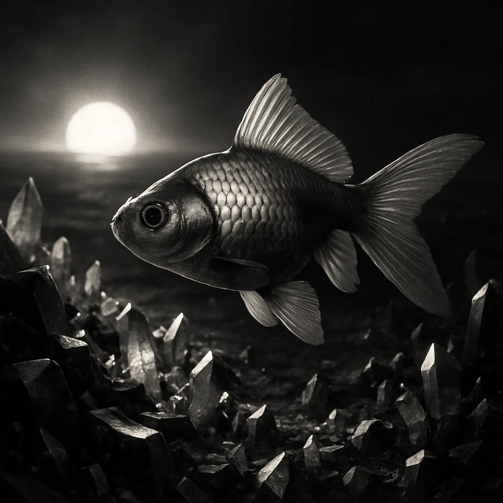Goldfish in Profile Traverses an Otherworldly Crystalline Terrain