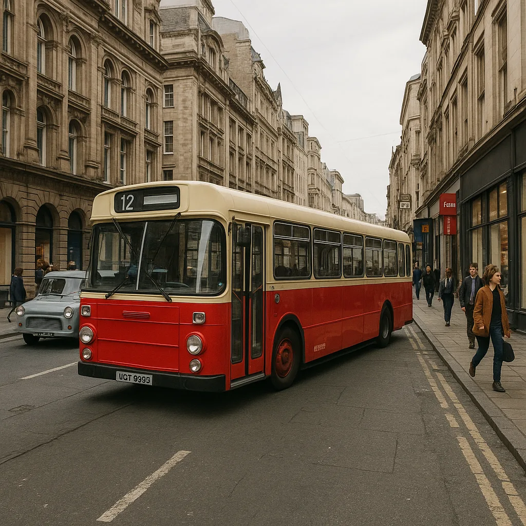 City Street with a Red and Cream Bus