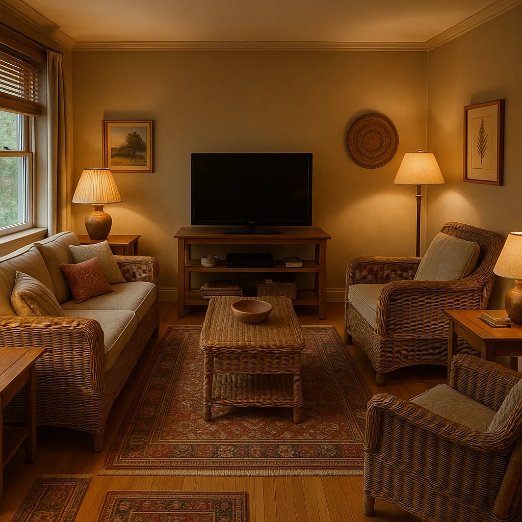 Cozy Living Room with Wicker Furniture