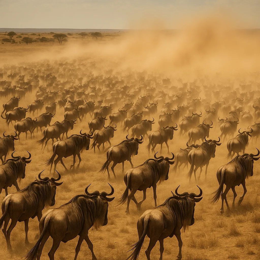 Vast Herd of Thousands of Wildebeest Kicks Up a Colossal
