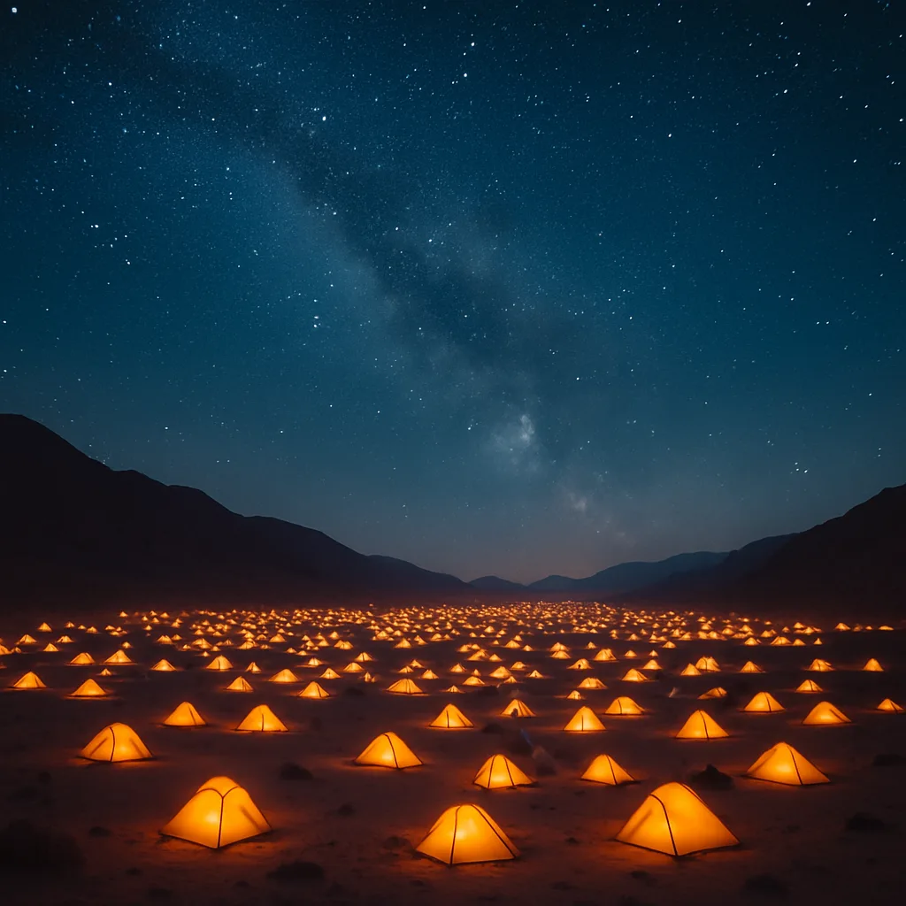 Multitude of Illuminated Tents Forms