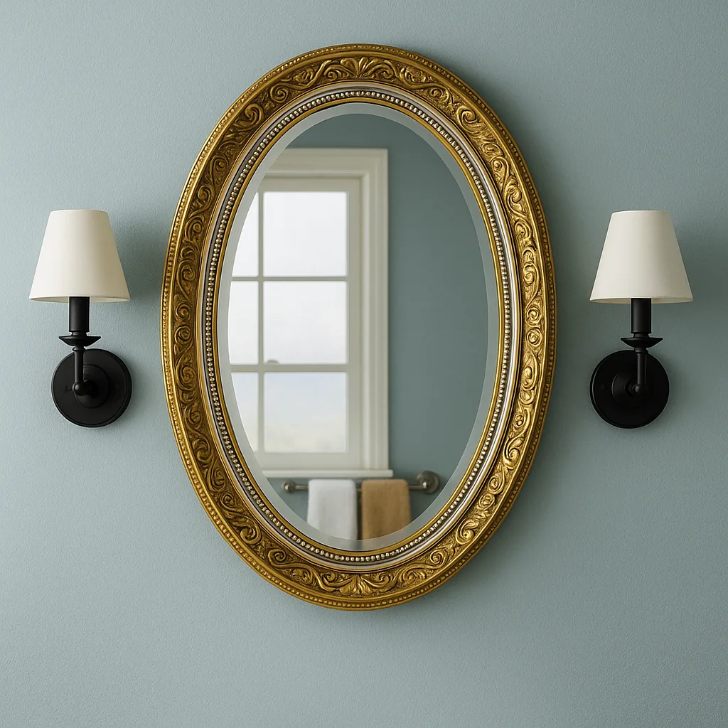 Oval-shaped Mirror with a Gold and Silver Decorative Frame