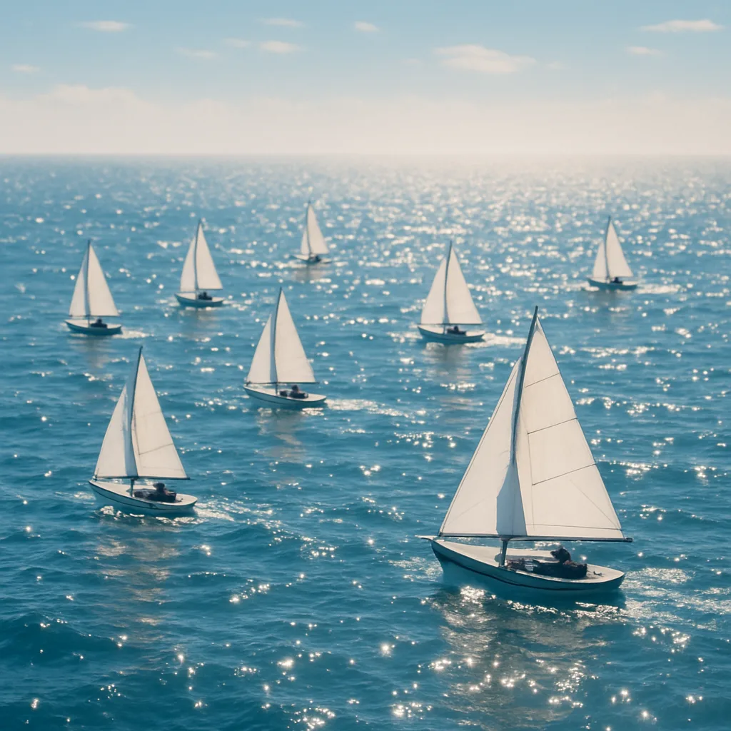 Handful of Tiny Sailboats Race