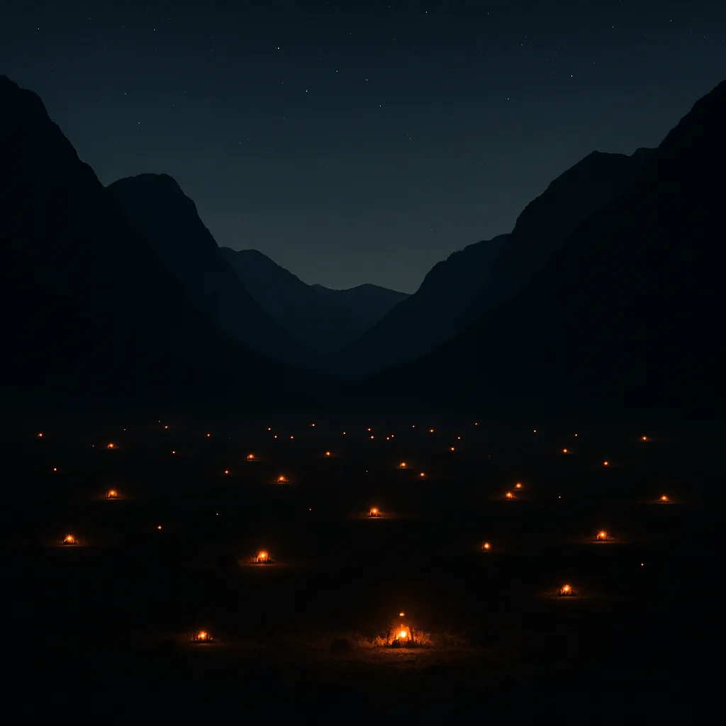 Numerous Distant Campfires Twinkle Like Fallen Stars Across a Vast