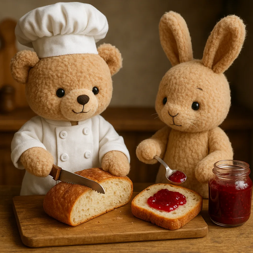 Stuffed Animal Chef Cutting Freshly Baked Bread