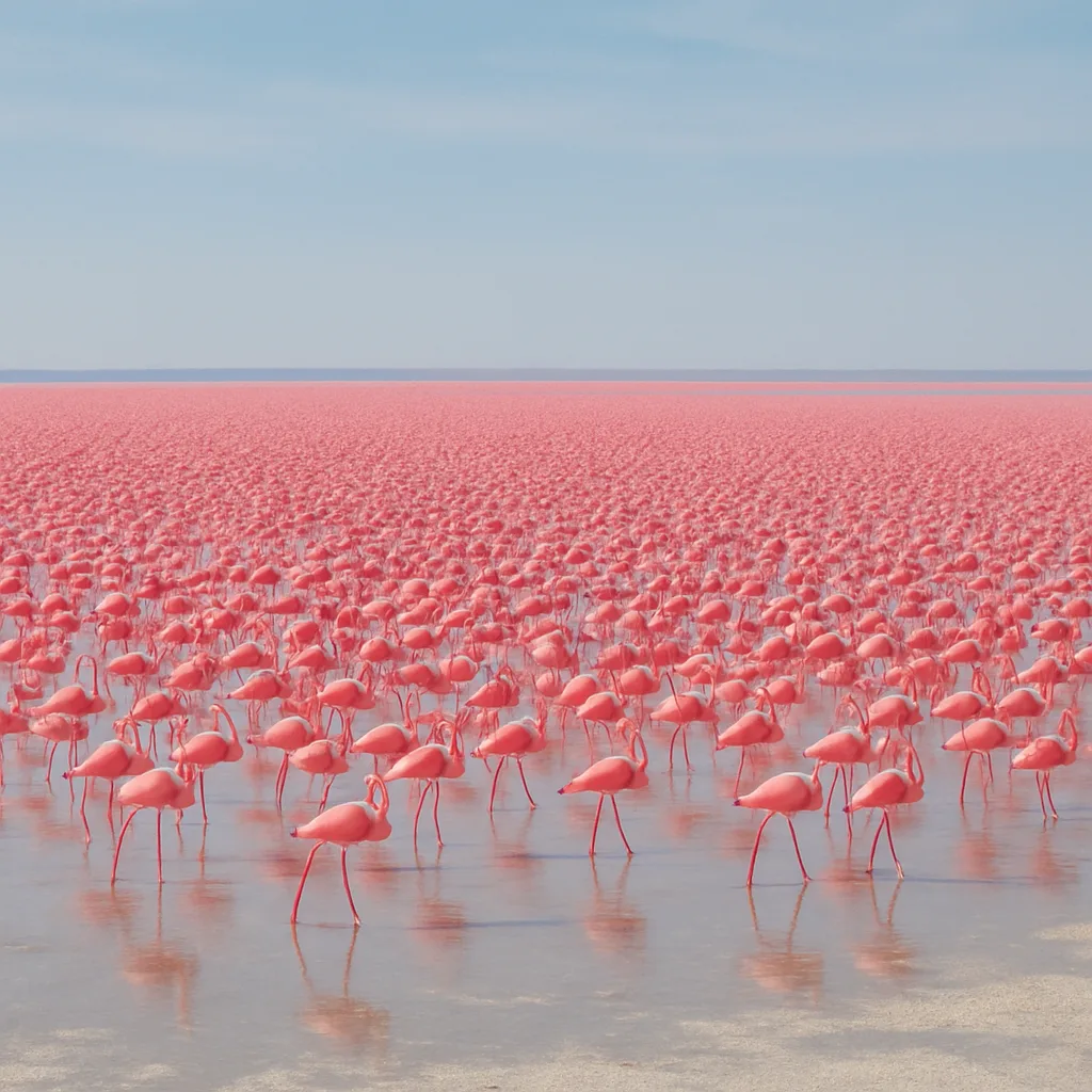 Distant Multitude of Flamingos Creates a Vibrant Pink Carpet