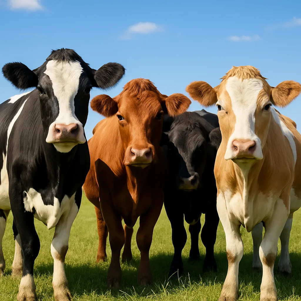 Group of Cows Standing Close Together in a Grassy Field
