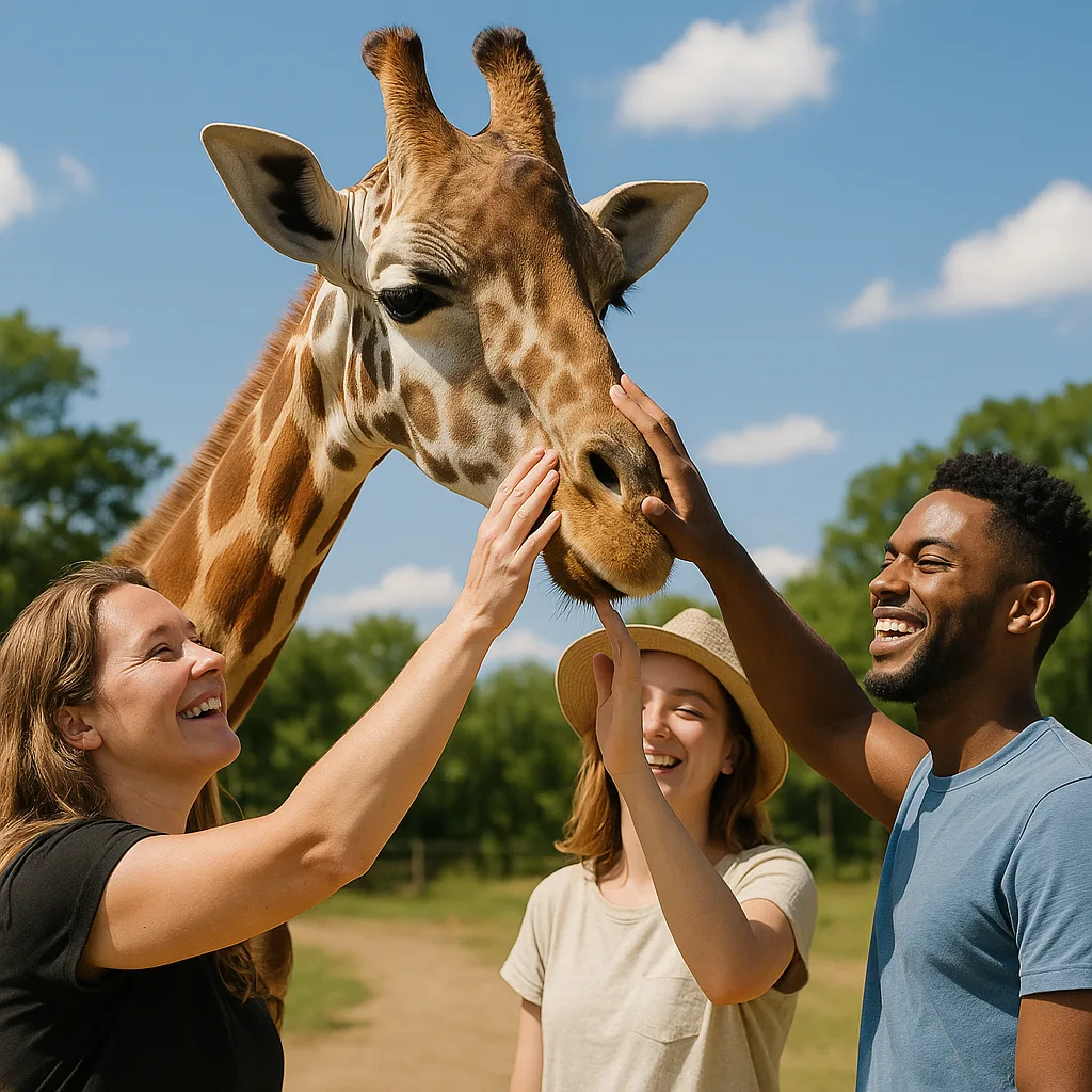 Giraffe Interacts with People