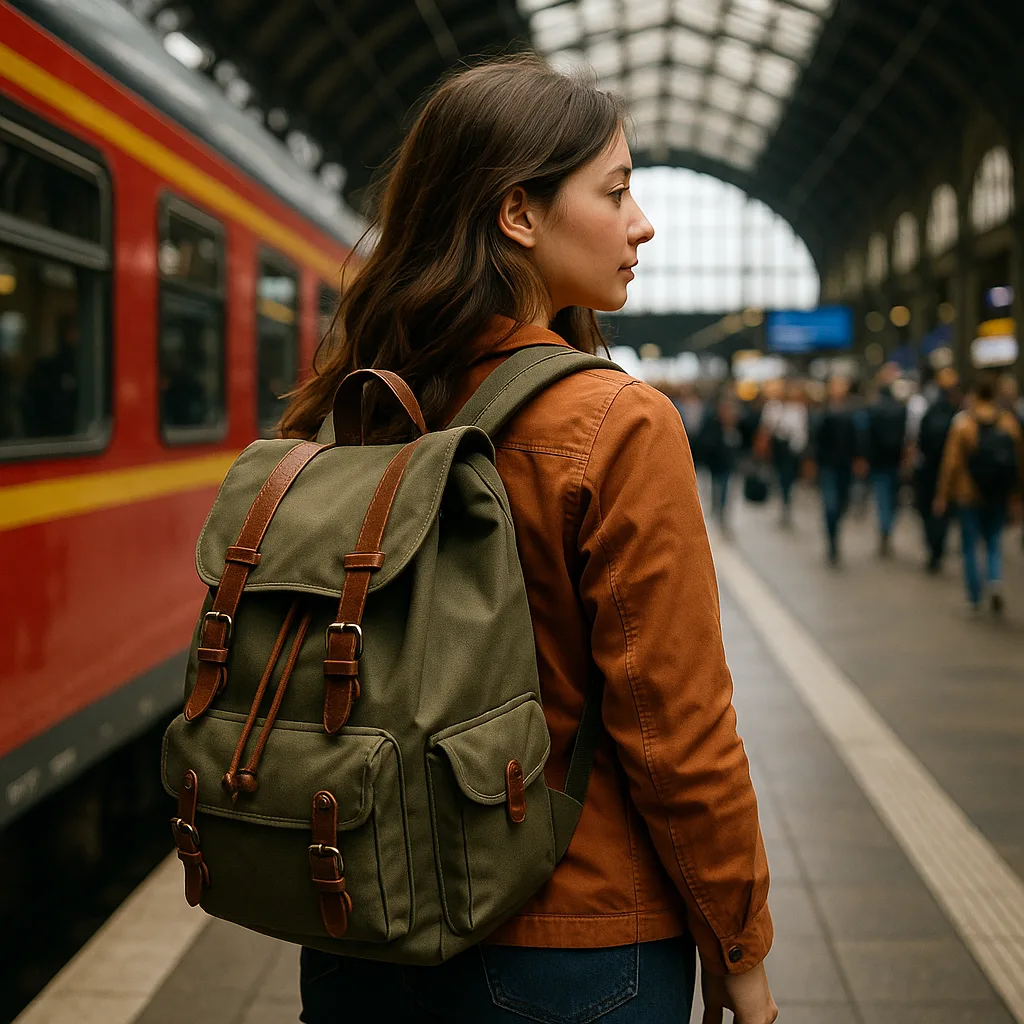 Woman with a Backpack Prepares