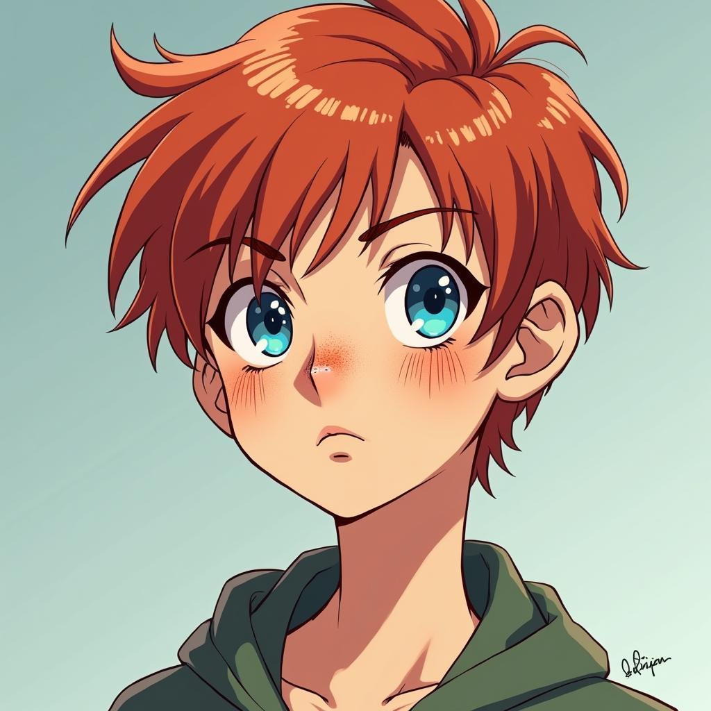 Freckled Red Haired Boy in Expressive Anime