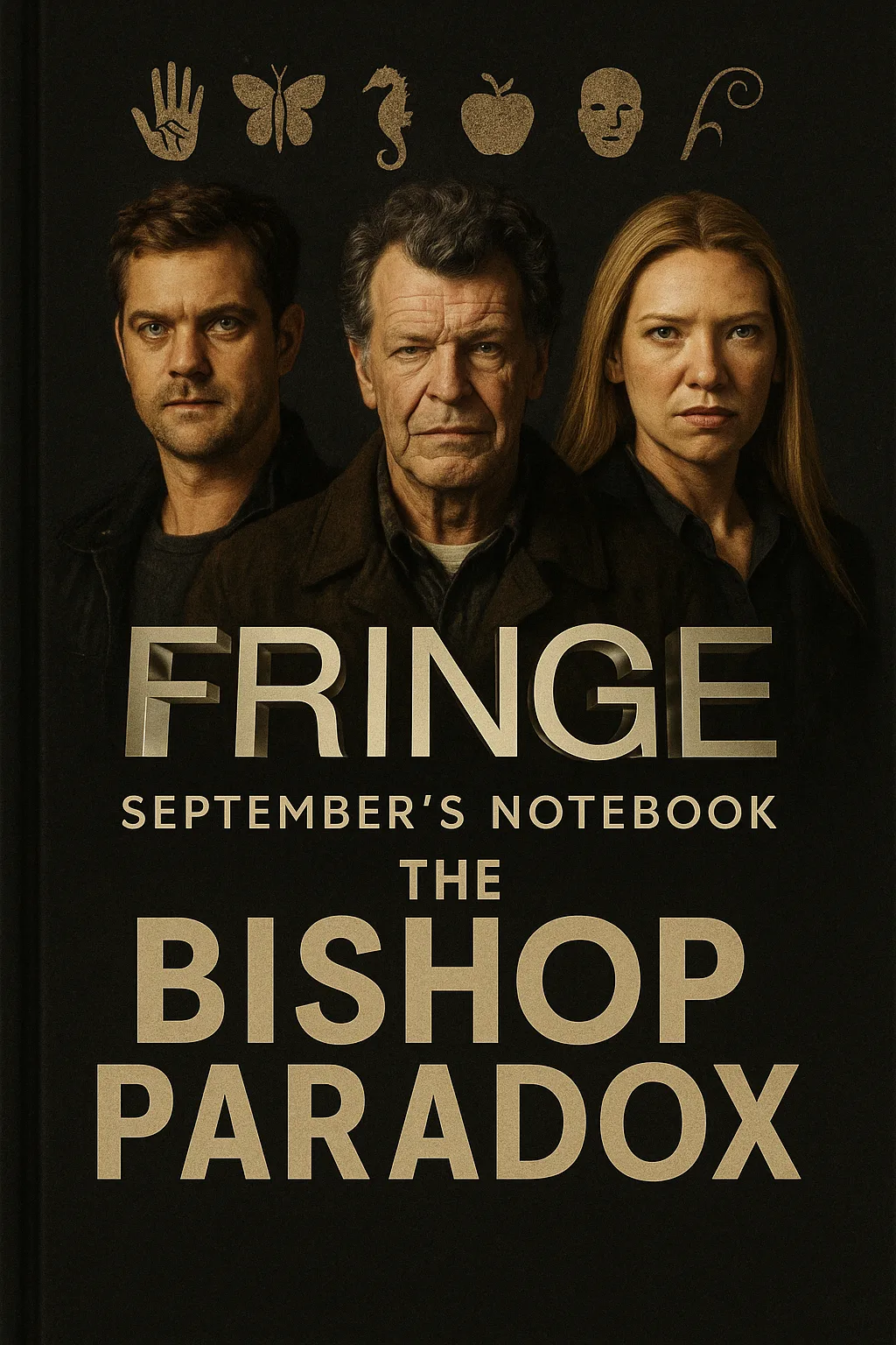 Dark-themed Book Cover Displaying Glyph-like Symbols at the Top