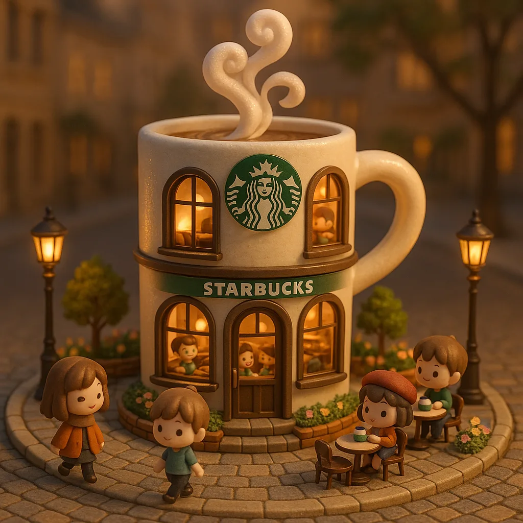 3D Chibi-style Miniature of a Quaint Starbucks Café
