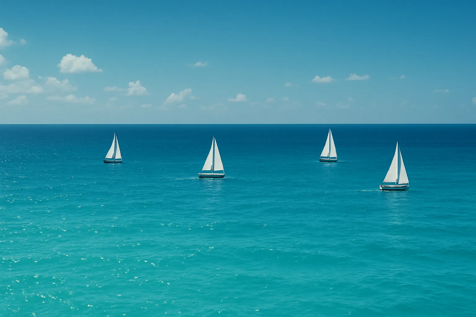 Few Distant Sailboats Glide Across a Vast