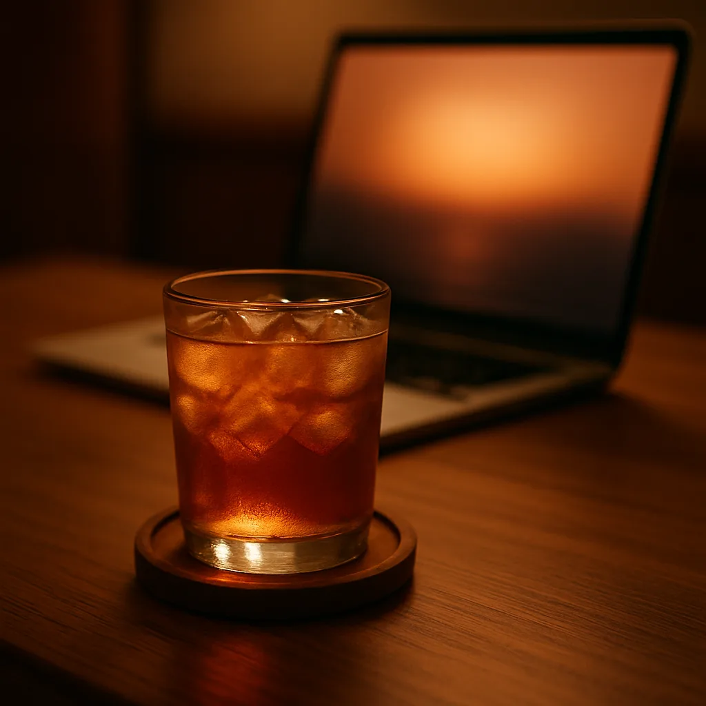 Glass of Cold Beverage on a Coaster in Front