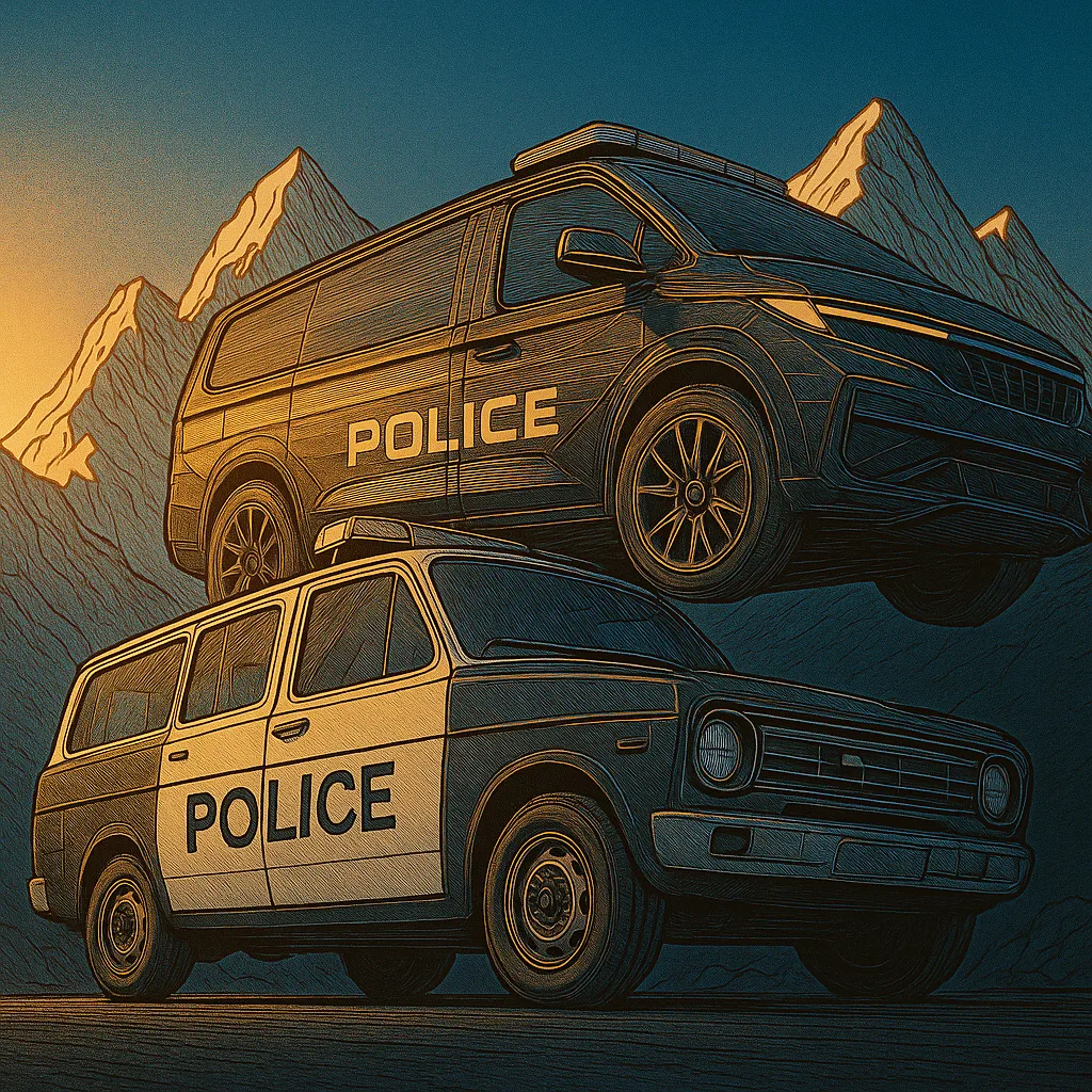 Nostalgic Classic 1970s Police Van in Traditional