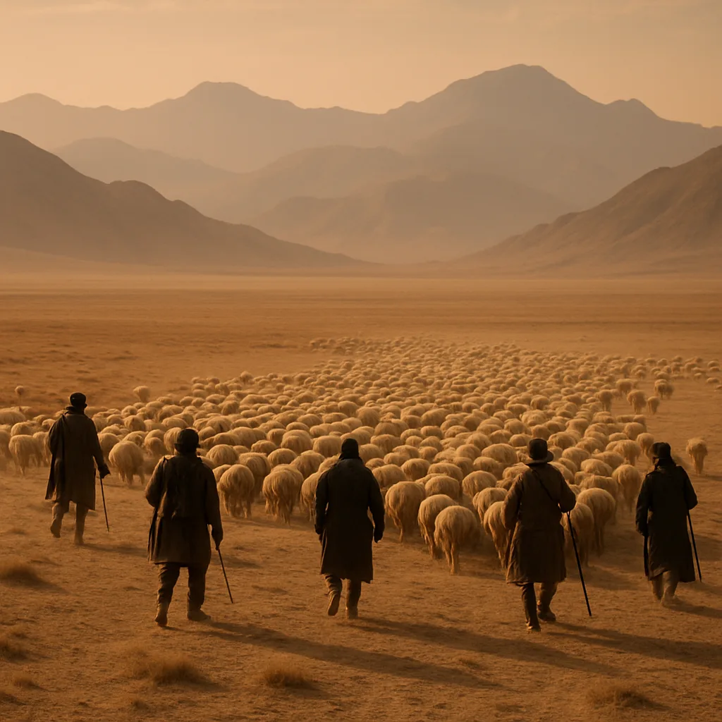 Handful of Nomadic Herders Guide their Vast Flock of Sheep