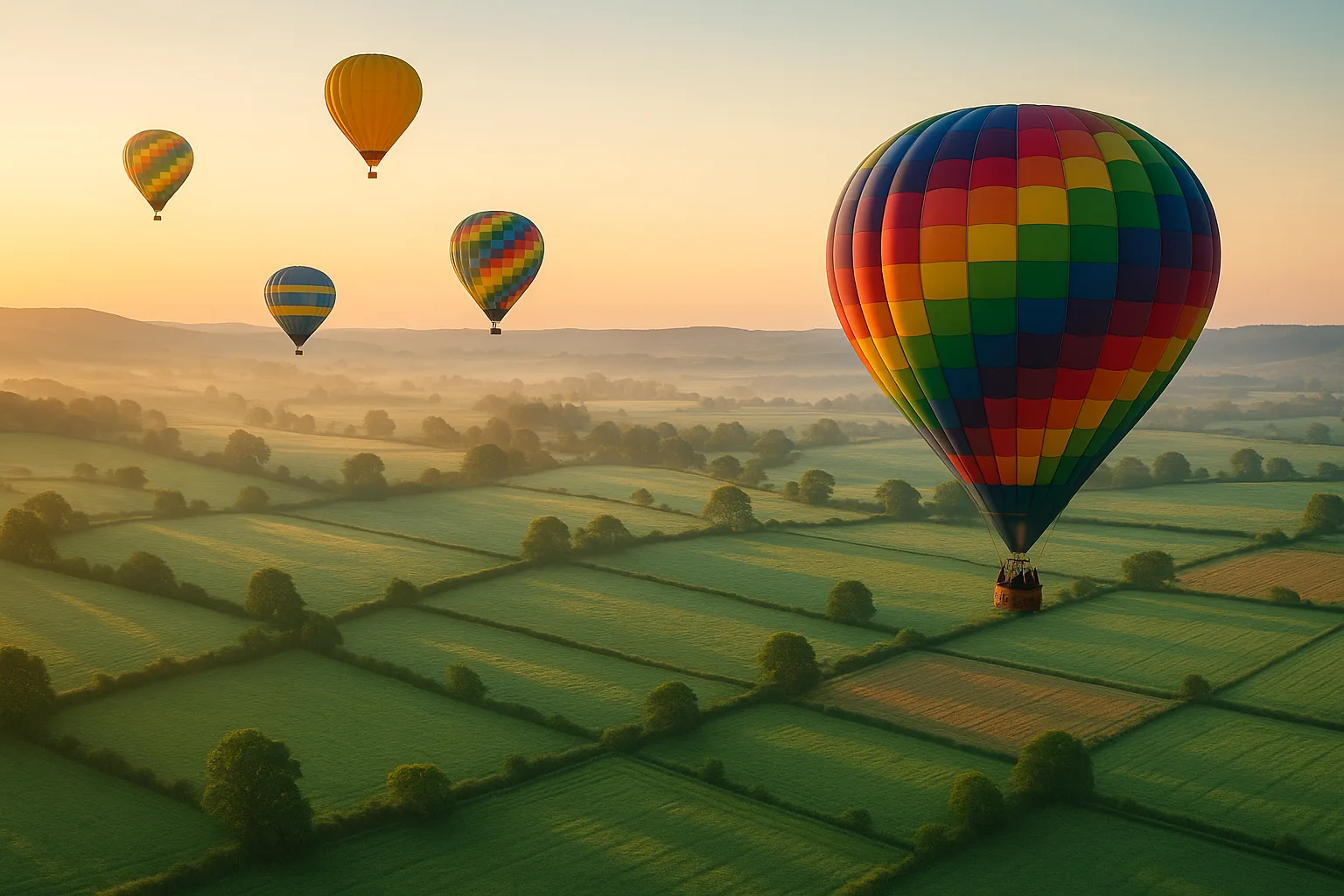 Several Brightly Colored Hot Air Balloons Drift Serenely