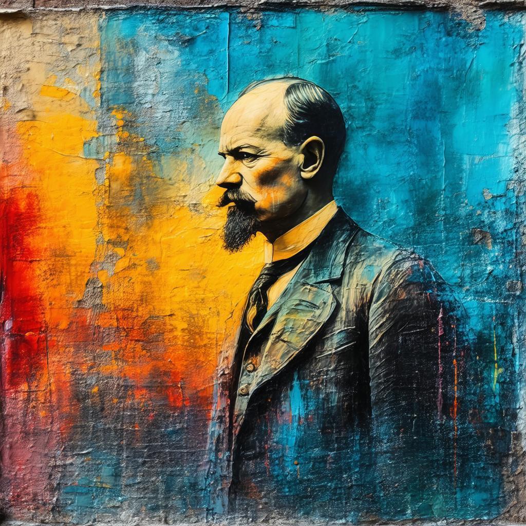 Lenin Street Art in Layered Encaustic Wax