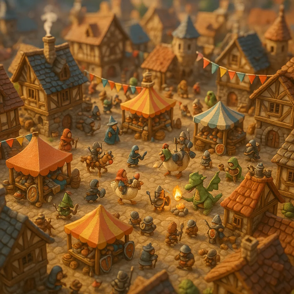 Highly Detailed Miniature Scene of a [Medieval Fantasy] Village
