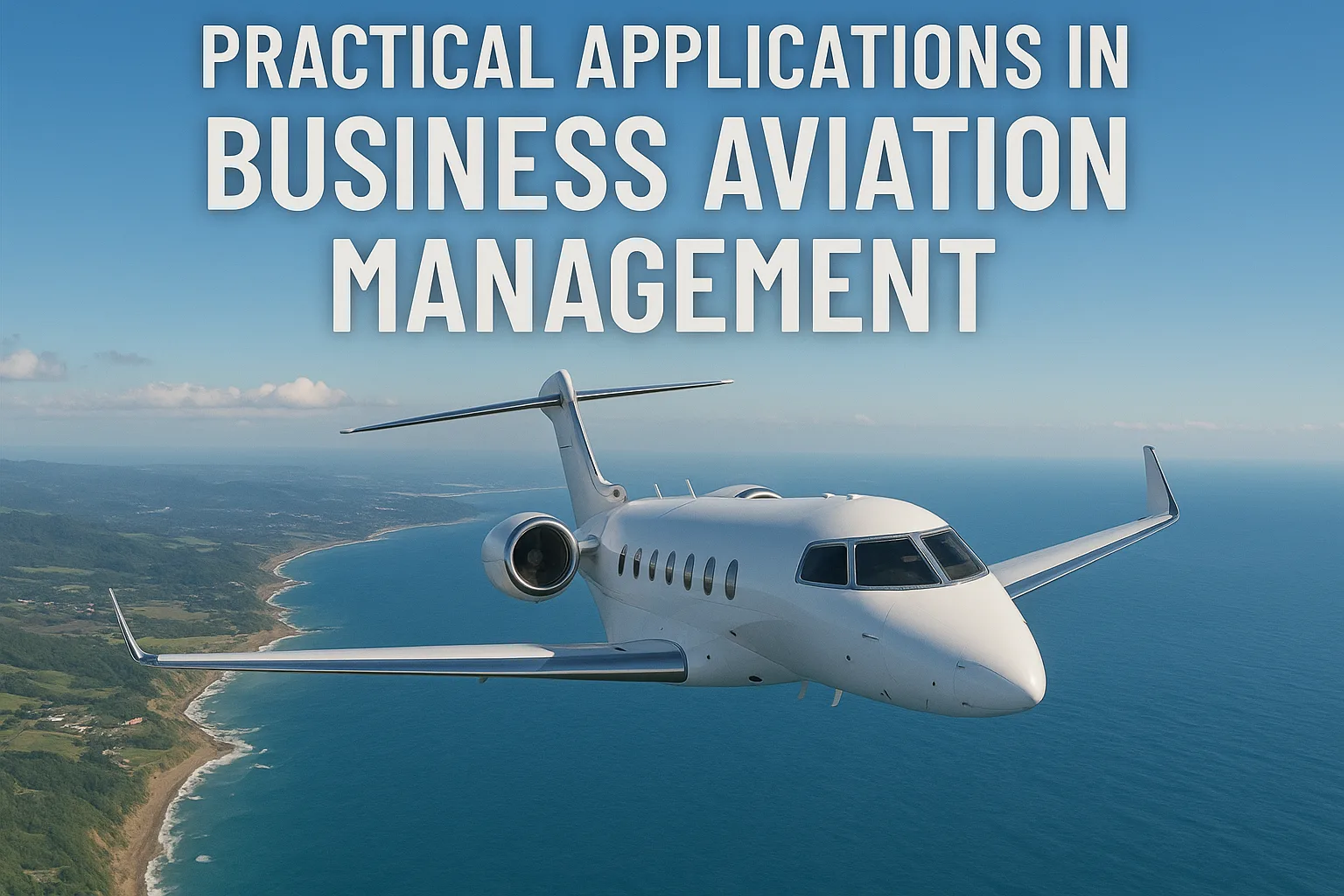 Business Jet Flying over a Coastal Landscape