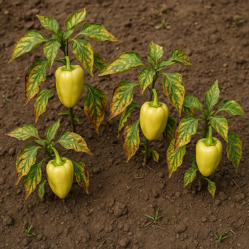 Pepper Plants Experiencing Calcium Deficiency Due to Soil Lacking Sufficient