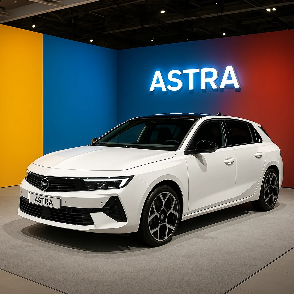 White Opel Astra Is Displayed at an Auto Show