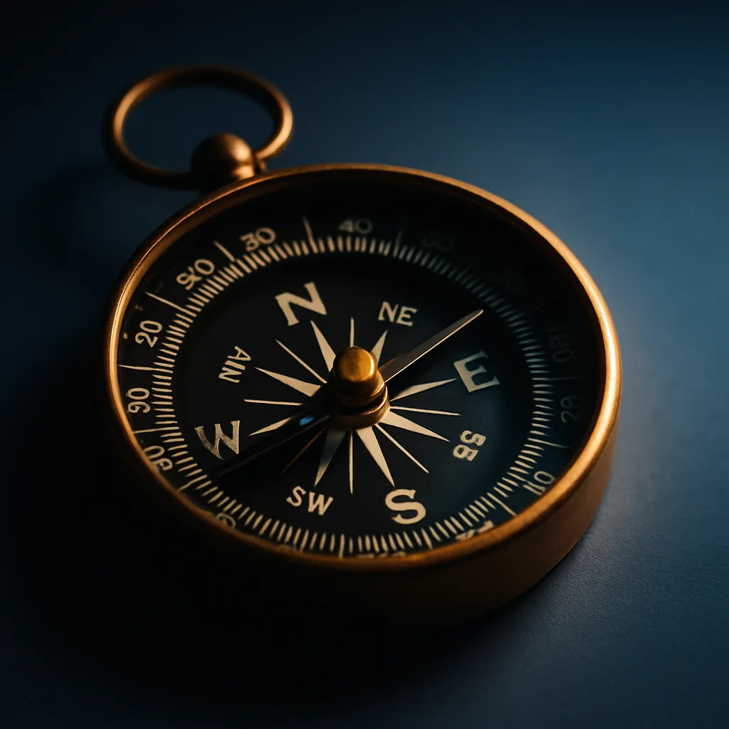 Warmly Side-lit Magnetic Compass Emerges in Macro Detail
