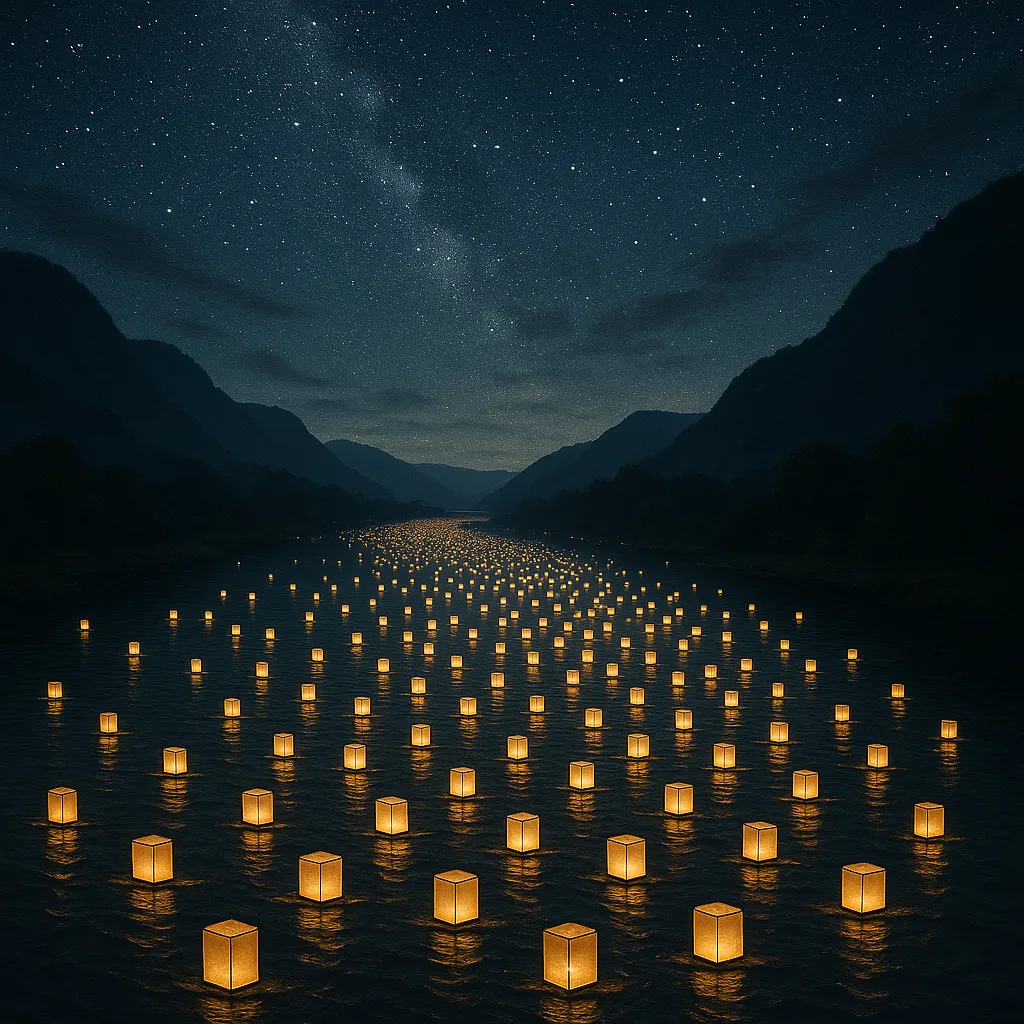Vast Flotilla of Innumerable Tiny Paper Lanterns Drifts Slowly