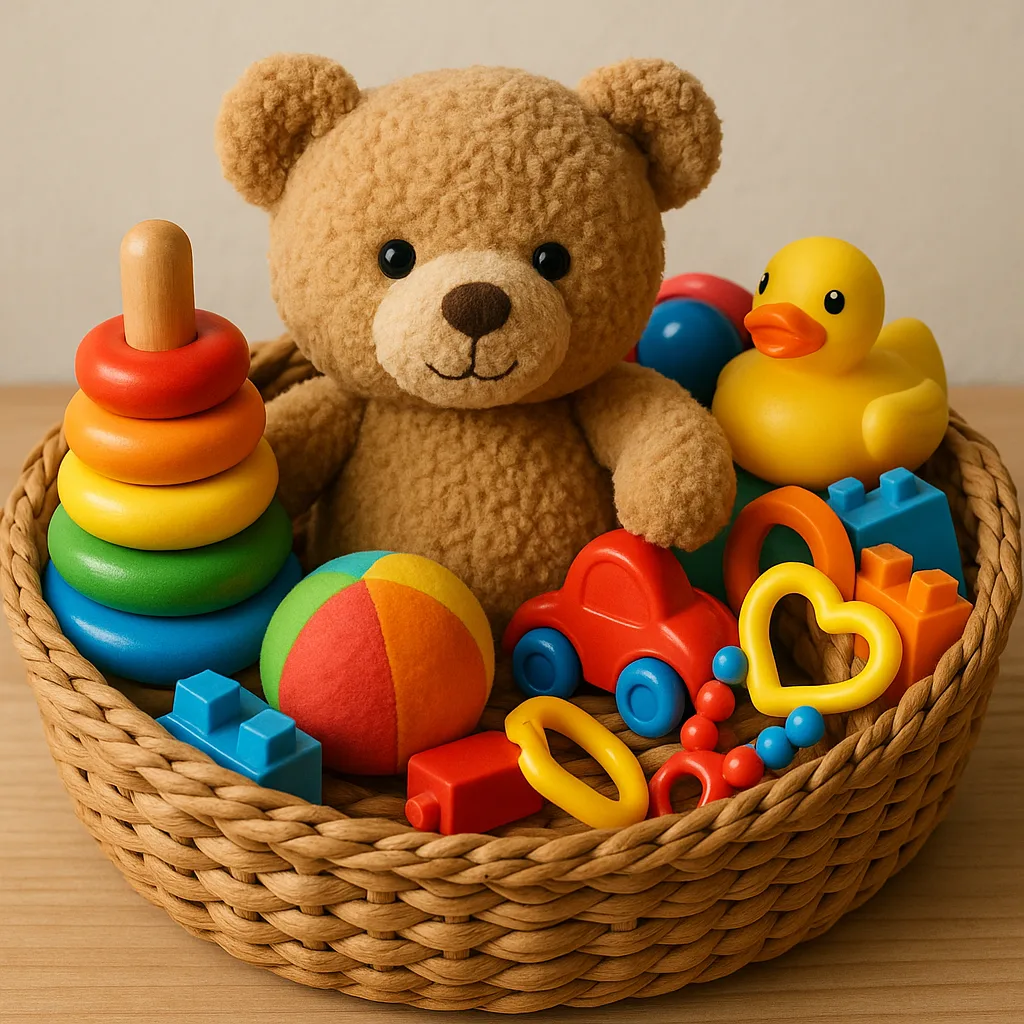 Woven Basket Brimming with a Variety of Colorful Items