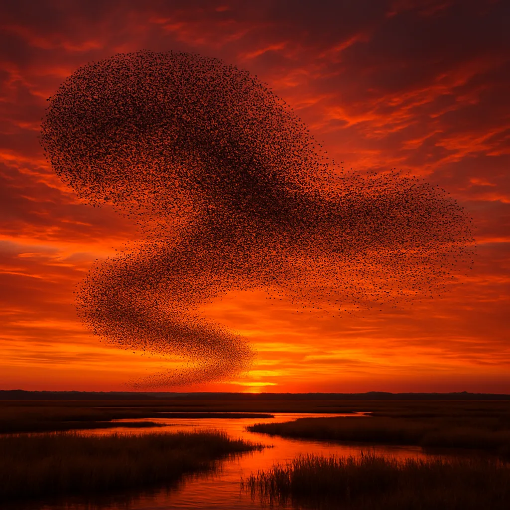 Vast Murmuration of Countless Starlings Swirls Dramatically