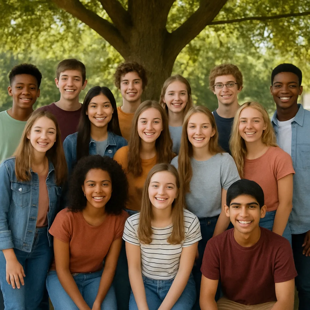 Class Photo Is Being Taken Outdoors