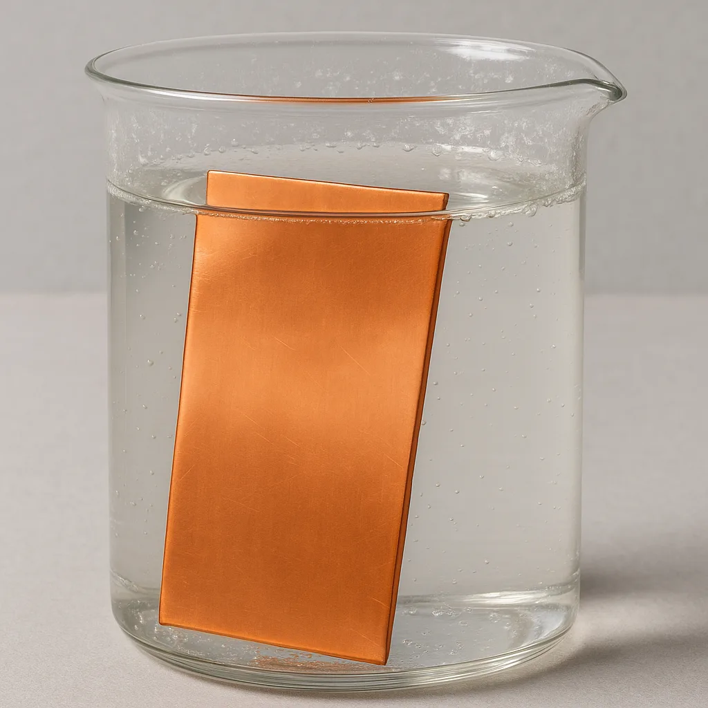 Lustrous Copper Plate Immersed in a Clear Fluid