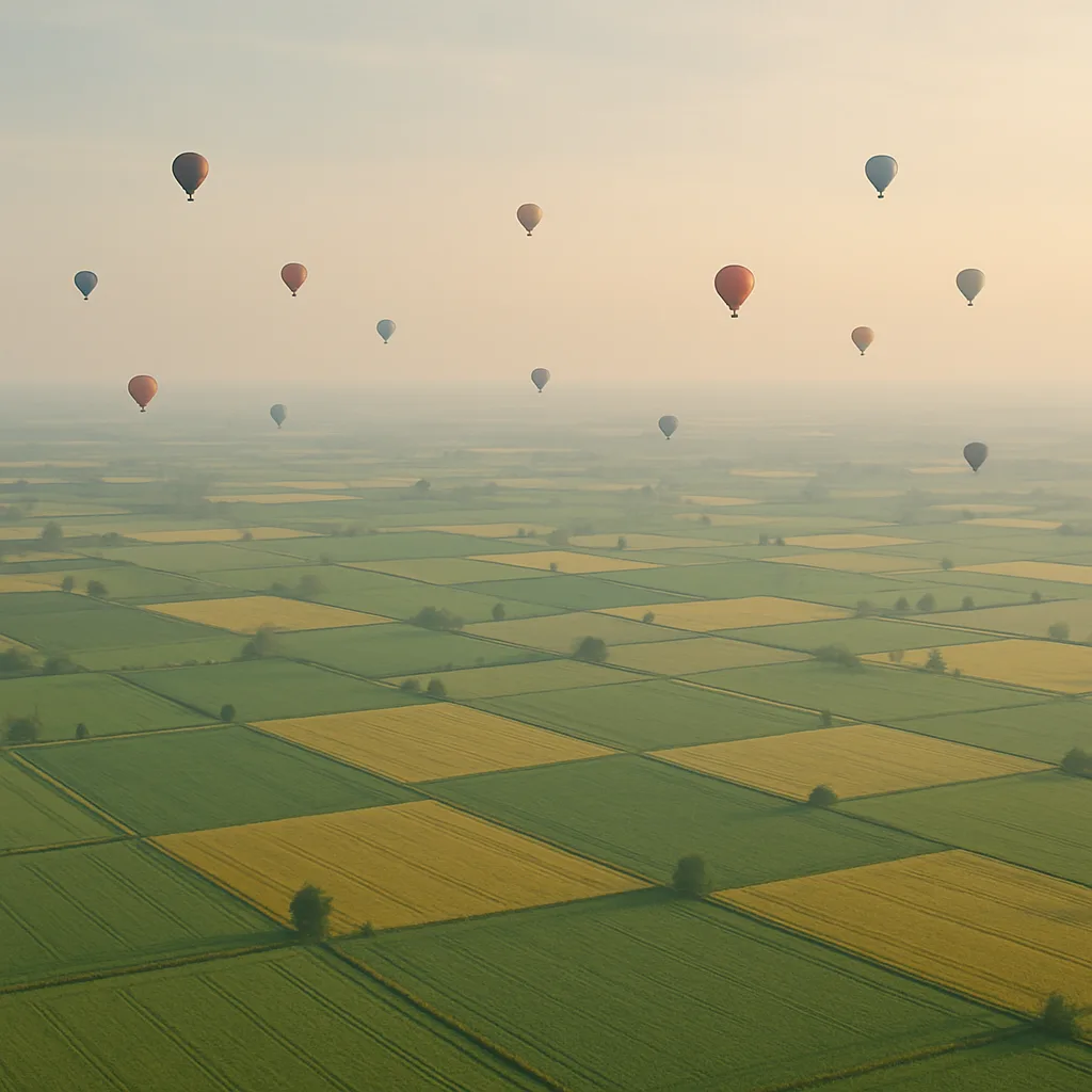 Many Distant Hot Air Balloons Drift Serenely
