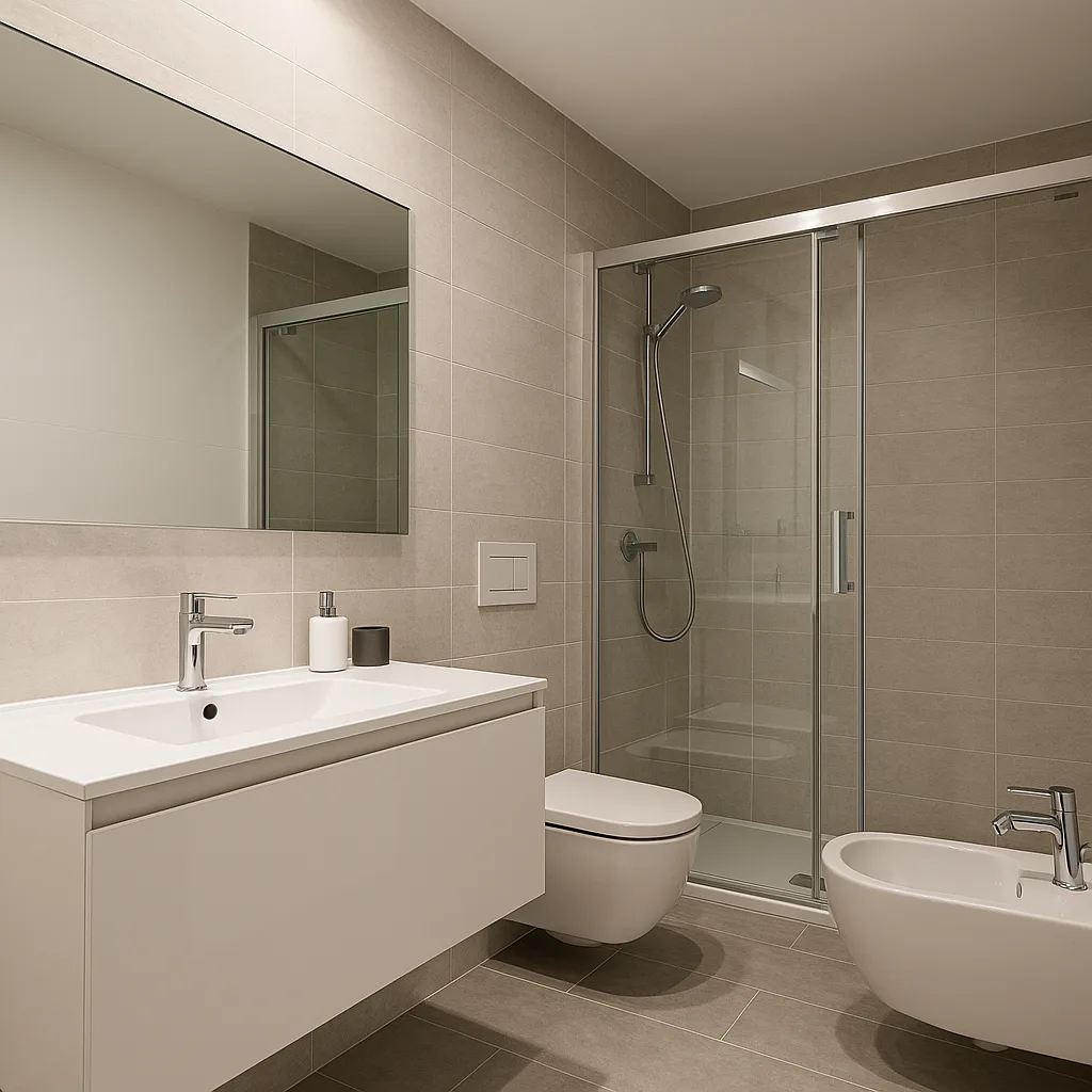 Modern Bathroom with a Large Mirror